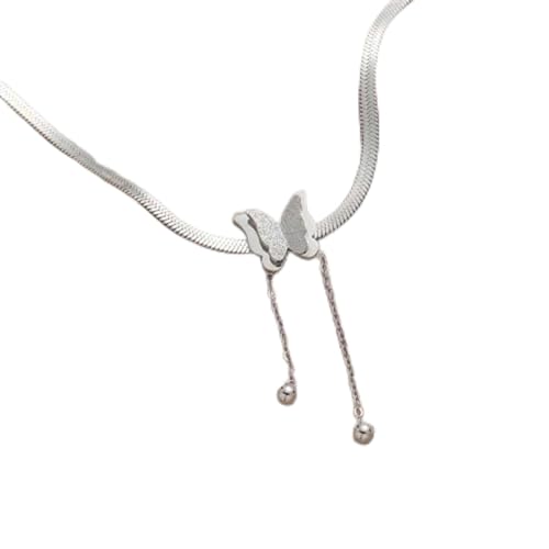 Halskette mit Schmetterlingsanhänger aus Edelstahl in Gold/Silber, Kette für Damen und Herren, Schmuck-Silber