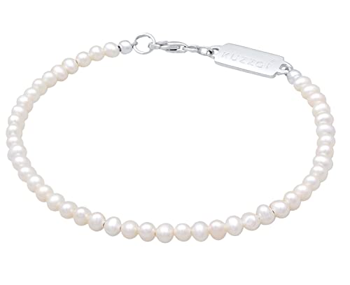 Kuzzoi Buddha Herren Armband mit Süßwasserperlen (3 mm) oval geformt, Perlenarmband für den Mann in 925 Sterling Silber, Unisex Armschmuck mit Perlen, Länge 19 cm