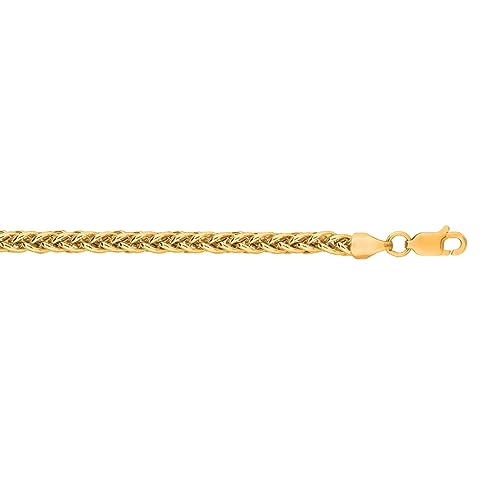 14 Karat Gelbgold, 3,3 mm, leicht, Weizenkette mit Karabinerverschluss, Armband, Schmuck, Geschenke für Frauen – 18 cm, Metall, Diamant