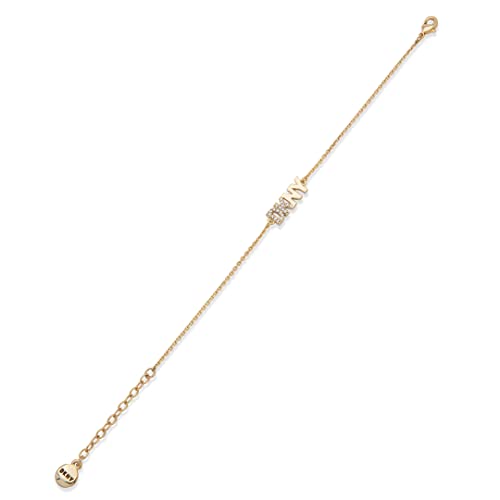 DKNY Gold-Tone Pave Logo Flexible Slider Bracelet for Women with Crystal Stones