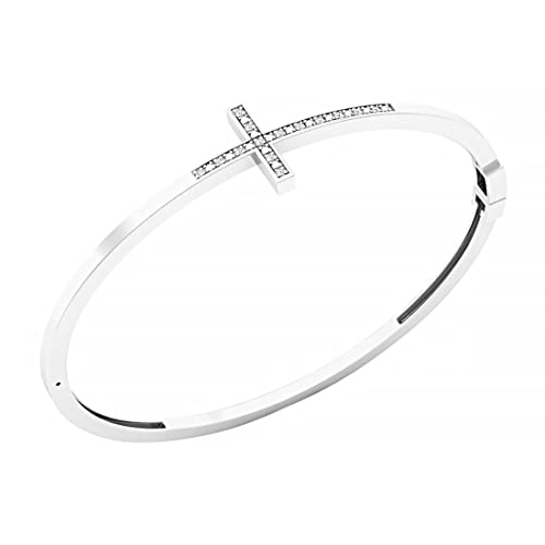 DazzlingRock Collection 0,10 Karat (ctw) Sterling Silber Diamant weiß Rundschliff Damen seitwärts Kreuz Armreif Armband 1/10 ct