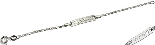 GravUp 925 Sterling Silber Figaro Armband mit Herz 19 cm mit SOFORTGRAVUR + VORSCHA: Gravur auf der Vorderseite (Vorname) und Rückseite (Datum) inklusive
