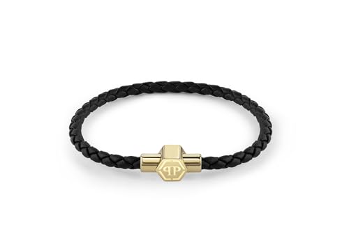 Philipp Plein Herren Armband Leder Edelstahl Gold Plein Enigma L PJOEA05BL