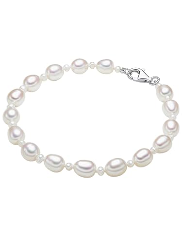 Valero Pearls Damen-Armband Hochwertige Süßwasser-Zuchtperlen in ca. 4-6 mm Oval weiß 925 Sterling Silber Perlenarmband mit echten Perlen weiss