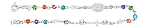Rosenkranz Kette Armband Silber 925 mit bunten Perlen Silberkette Rosario Hobra-Gold