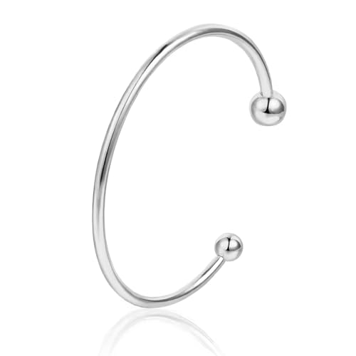 Kritz Armband Armreif Damen Silber Rund 3mm - Oval Armbänder Klassisch Edelstahl Hypoallergen Fein Glatt - Schmuck Geschenk für Frauen Freund Pärchen (C 2MM Silber Kugeln)