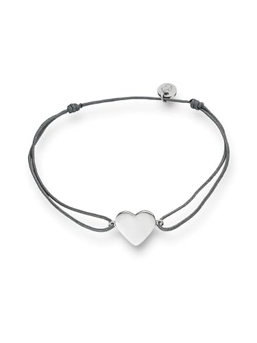 Glanzstücke München Damen-Textilarmband grau Herz Sterling Silber 15-22 cm - Herzarmbändchen Armband mit Anhänger Stoffbändchen Armkettchen Textil