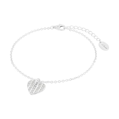 s.Oliver Armband 925 Sterling Silber Damen Armschmuck, mit Zirkonia synth., 17+3 cm, Weiß, Herz, Kommt in Schmuck Geschenk Box, 2038766