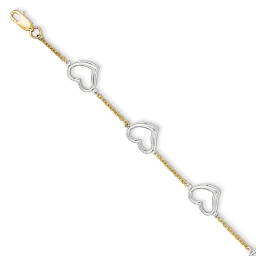 14 Karat Zweifarbiges poliertes Gold Love Herz Armband Karabiner Schmuck Geschenke für Frauen – 18 cm, 18 cm, Metall