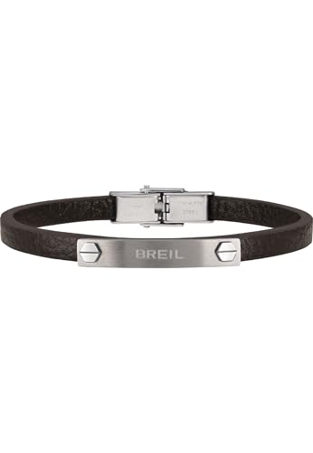 BREIL - Herrenarmband The Bridge Collection TJ3098 - Herrenschmuck - Braunes Lederarmband für Herren mit Gebürstetem Stahlelement - 22,5 cm