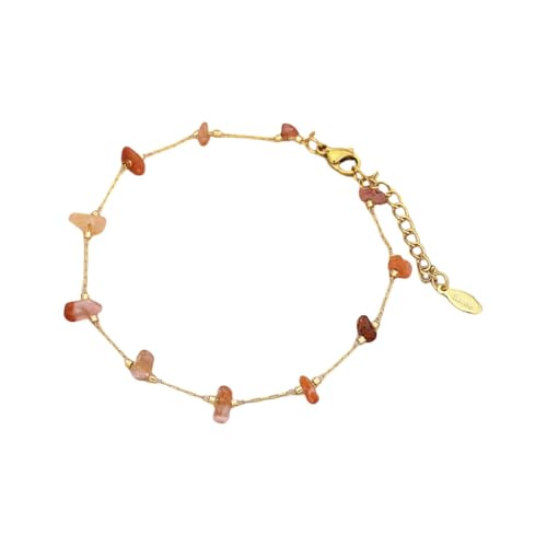 Xiao Hua Handgefertigtes Perlenarmband, geeignet für Männer und Frauen, sommerliches modisches Armband aus natürlichem Titanstahl (rot), 22 cm, Naturstein + Titanstahl, 22 cm, Naturstein und Titan