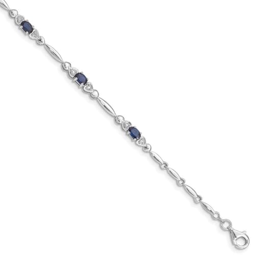Armband aus 925er Sterlingsilber, poliert, offener Rücken, Karabinerverschluss, Saphir und Diamanten, 3 mm breit, Schmuckgeschenk für Frauen, 18 cm, Metall, Diamant