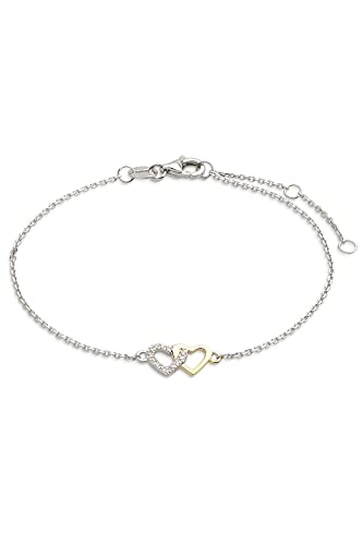 XENOX FINE XG4206G Damen Armband Herz 9 Karat (375) Bicolor Gold Diamant 18 cm