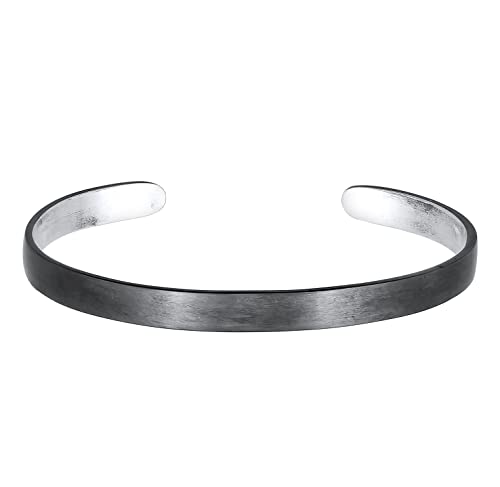 Kuzzoi Buddha Herren Silber Armreif offen, handgefertigt aus massiven 925 Sterling Silber mattiert-oxidiert, Basic Armband für Männer im Used Look, 6 mm breit