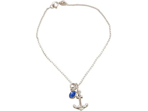 Gemshine Maritim Nautics Armkette mit Anker aus 925 Silber, hochwertig vergoldet oder rose im Navy Stil mit blauem Saphir - Qualitätsvoller Schmuck Made in Spain, Metall Farbe:Silber