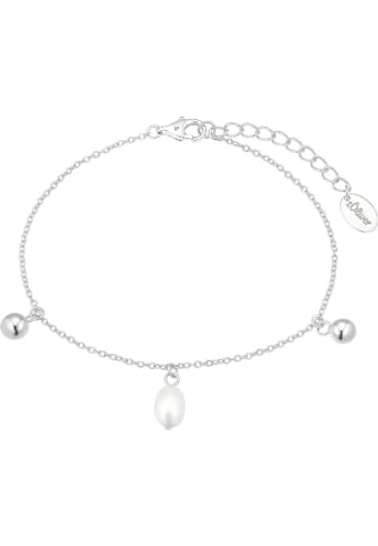 s.Oliver Armband 925 Sterling Silber Damen Armschmuck, mit Süßwasserzuchtperle, 17+3 cm, Weiß, Kommt in Schmuck Geschenk Box, 2037816