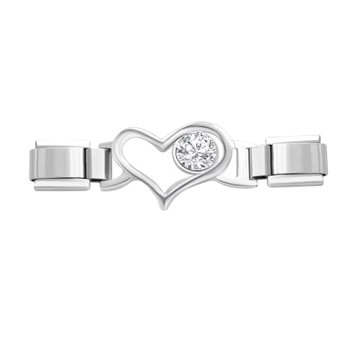 Quiges 9mm Italian Style Charm Modul Edelstahl Zirkonia Herz für Italienische Armbänder