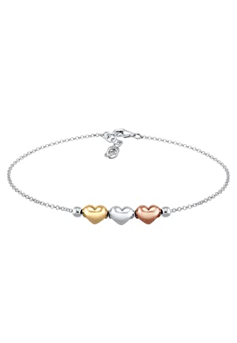 Elli Armband Damen Herz tri-color Symbol Liebe elegant in 925 Sterling Silber vergoldet