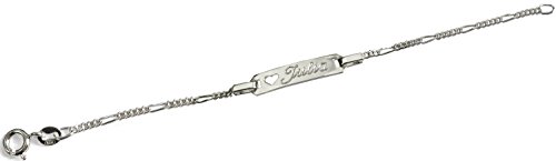GravUp 925 Sterling Silber Figaro Armband mit Herz für Kinder und Teenager 17 cm mit Diamant Gravur auf der Vorderseite : Vorname
