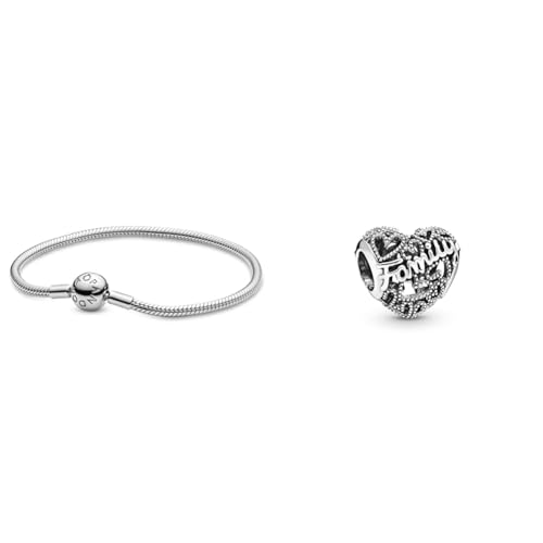 Pandora Damen-Armband mit Kugelverschluss, glatt 925 Silber 17 cm-590728-17 & Family Herz Charm Sterling-Silber 8,6 x 10,8 x 11,5 mm (T/H/B)