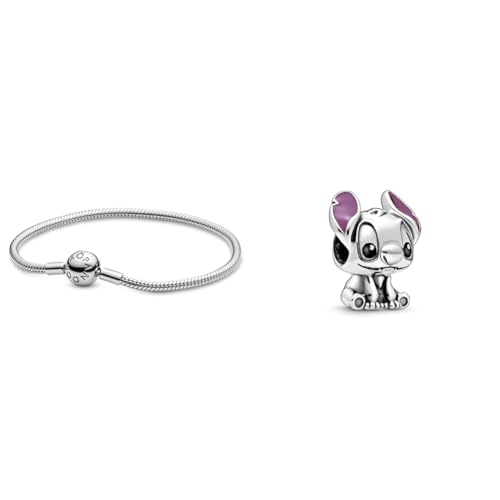 Pandora Damen-Armband mit Kugelverschluss, glatt 925 Silber 18 cm-590728-18 & DISNEY Charm Lilo und Stitch 798844C01