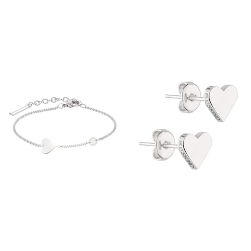 Liebeskind Armband (Silber) & Ohrringe LJ-0500-E-08 Damen Ohrstecker Herz Edelstahl Silber, One Size