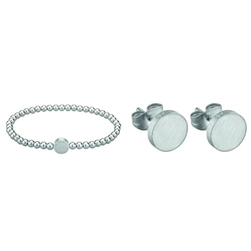 Liebeskind Beads-Armband LJ-0029-B-17 Silber & Damen-Ohrstecker Edelstahl mattiert, LJ-0049-E-07, Silber, One Size