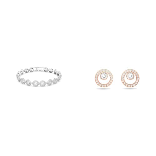 Swarovski Angelic Armband, Rund, Weiss, Rhodiniert & Creativity Ohrstecker, Rund, Weiss, Roségold-Legierungsschic ht