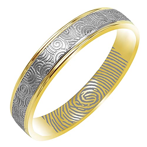 Everstone Personalisieren Fingerabdruck Gravieren Paar Ringe Eheringe, Titane Ring Hochzeit, Verlobung, Alltag, Partnerringe Eheringe, Größe 46 bis 77 Zweifarbige Farbe: Gelbgold & Platin 6MM 4MM