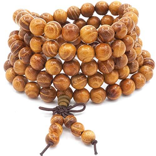 8MM 108 Gebetskette Mala Armband, natürliches Gold Holz Tibet Buddhist Buddha Meditation Halskette Mala Armband