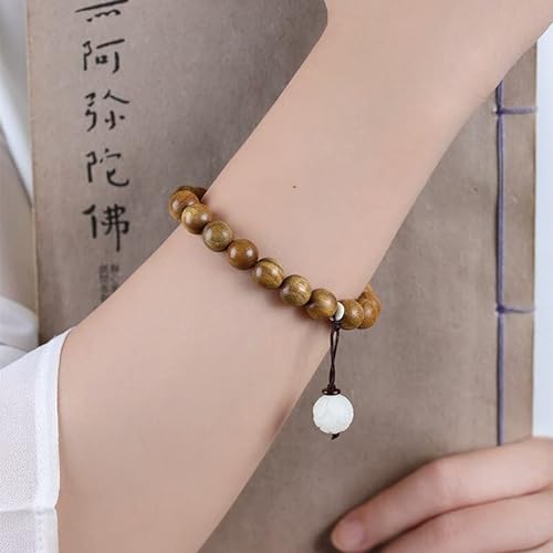 BOSUGE Exquisites Armband, Armband, natürliches grünes Armband, Perlenarmband mit Bodhi-Anhänger, for Frauen, Männer, Buddha-Schmuck, schwarz (Color : White)