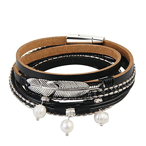 Lässiges Lederarmband für Frauen mit Perlenfedern, geflochten, Schmuck als Valentinstagsgeschenk, keine Angabe