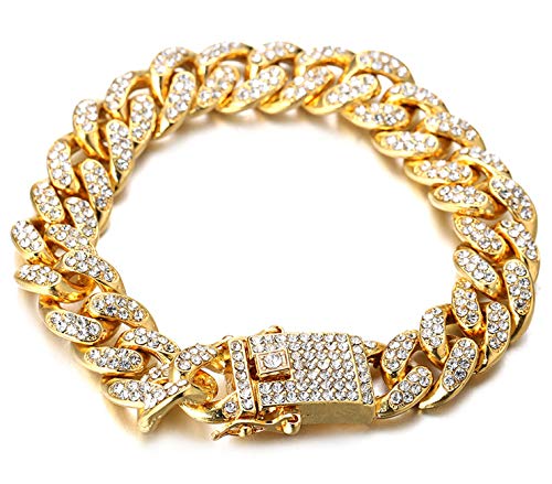 Halukakah Goldkette Herren Iced Out,18 Karat Echt Gold Vergoldete 14mm Männer Armband,Goldenes,Miami Kubanische Panzerkette,20cm,Geschenk für Mann