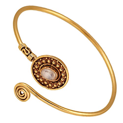 CHICNET Messing Armreif antik Mondstein oval klein Punkte verstellbar antik Tribal Schmuck