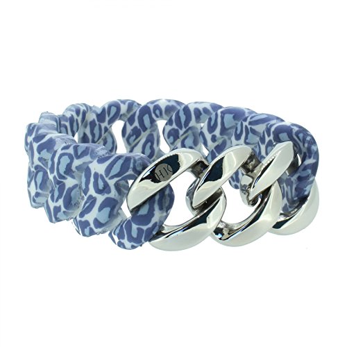 Hanse-Klunker Armband Damen ORIGINAL Silikon Muster Leopard Jeans, Edelstahl Silber Frauen Mädchen Größe 18-19 cm inkl. Schmuck-Geschenk-Box