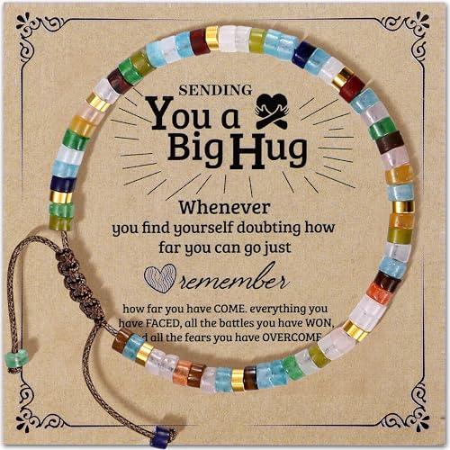 Adramata Perlen Armband für Damen Herren Handgefertigte Naturstein Armbänder Verstellbare Boho Kristall Armband Frauen Freundschaftsarmband Schmuck Motivierende Geschenke