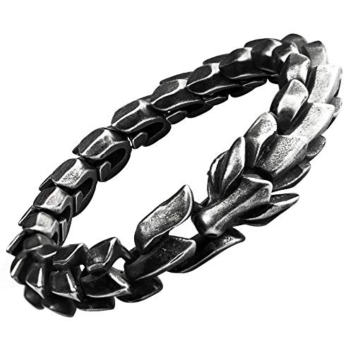 ForFox Herren Titan Stahl Chinesischer Drachen Armband Gliederarmband Edelstahl Drachenarmband 15mm 22cm,Schwarz