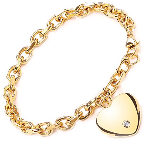 Theia Herren Edelstahl Rolokette Herzanhänger Gold 22cm