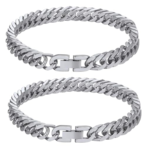Svitzoot Armband Herren Edelstahl Panzerkette Armbänder Silber Geschenke für Männer Junge 2 Stück