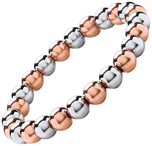 Theia Herren Edelstahl Perlenkette mit Armband 18cm Rotgold