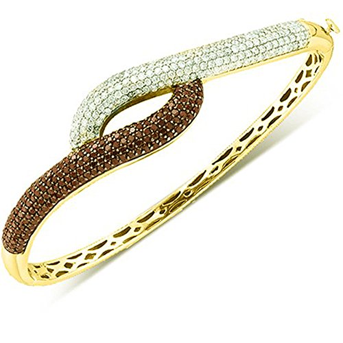 2,53 Karat (ctw), 14 K Gelb Gold Rund Braun und Weiß Diamant Damen Fashion Armreif Armband