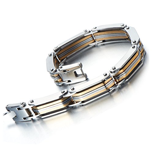 COOLSTEELANDBEYOND Die neue Herren-Armband Edelstahl 21.8cm Silver und Gold maskulinen Stil