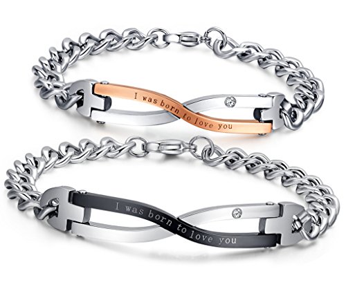 AMDXD Modeschmuck Paar Armband mit Gravur I was Born to Love You Edelstahl Link Panzerarb?nder Ewige Liebe Armband - Sie und Ihn