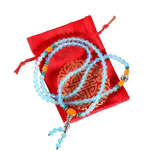 lachineuse – Buddhistische Mala aus blauem Achat – 108 6-mm-Perlen – Schmuck für Armband oder Halskette – inklusive Satinbeutel – Schmuck der Buddha-Traditionen – Asiatische Geschenkidee