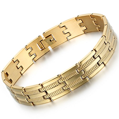 OIDEA Herren Armband Edelstahl für Männer, Poliert Gold Gliederkette Breite Armkette Armgelenk Armreif Modeschmuck Herrenarmband Geschenk für Junge Freund Vater Weihnachten Valentinstag