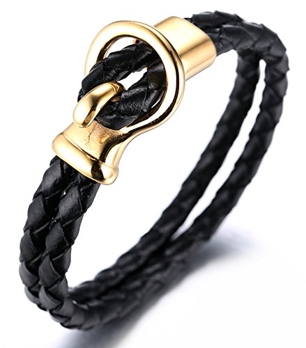 Halukakah ? Segeln ? Herren-Armband Handgefertigt | Echtleder in Schwarz | Angelhaken Verschluss aus Edelstahl in Gold | KOSTENLOS Geschenkbox | Tolle Geschenkidee | 21.5cm