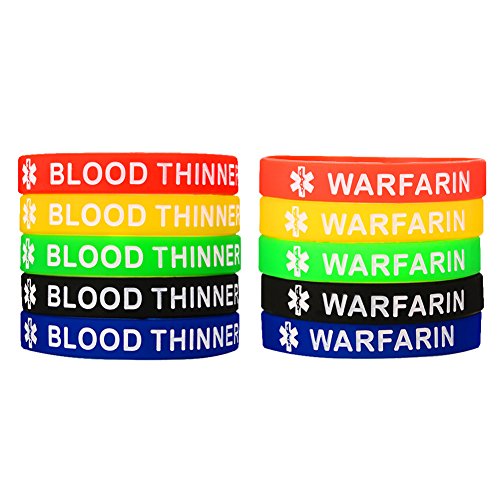 MP RAINBOW Bracelet MP 10 PCS Silikon Gummi Warfarin & Blood dünner Medical Alert ID-Armband-Sets, 5 Farben