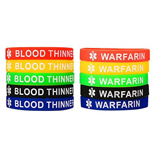 MP RAINBOW Bracelet MP 10 PCS Silikon Gummi Warfarin & Blood dünner Medical Alert ID-Armband-Sets, 5 Farben
