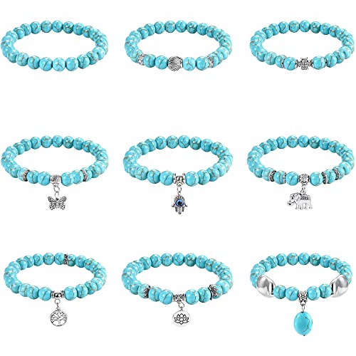 Kakonia Türkis Armband für Frauen Nette Evil Eye Hamsa Schmetterling Charm Stein Bead Stretch Armband Set Einstellbar