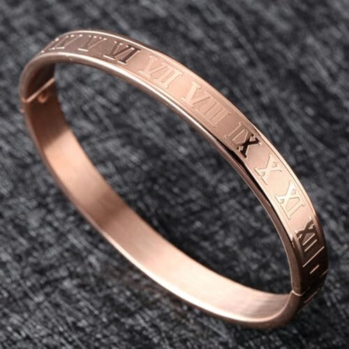 Luxuriöses goldenes Edelstahl-Armband mit römischen Ziffern für Herren, Roségold plattiert